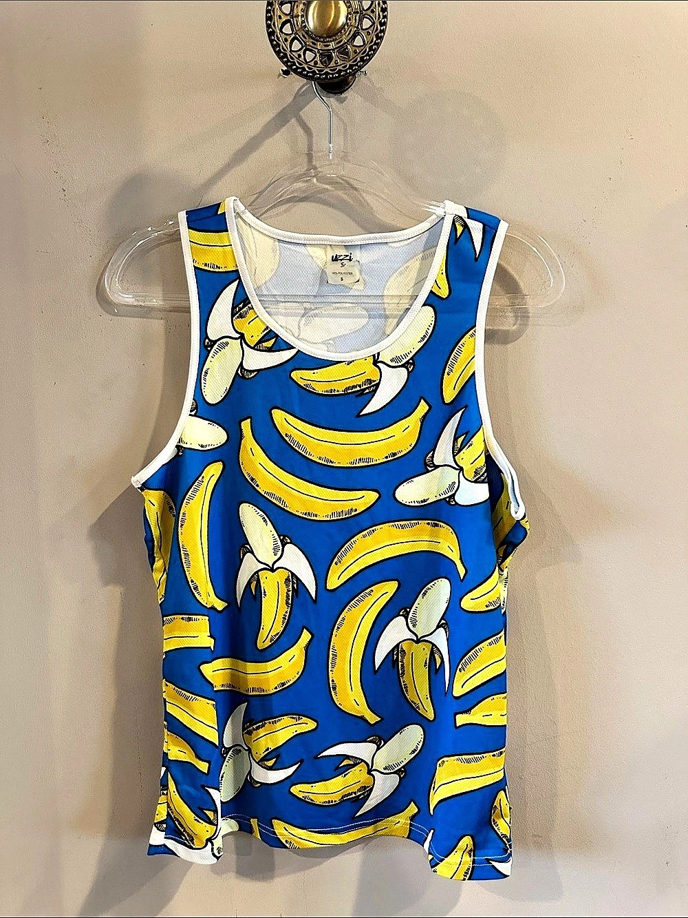 Uzzi Banana Print Tank Top Blue & Yellow Size Small